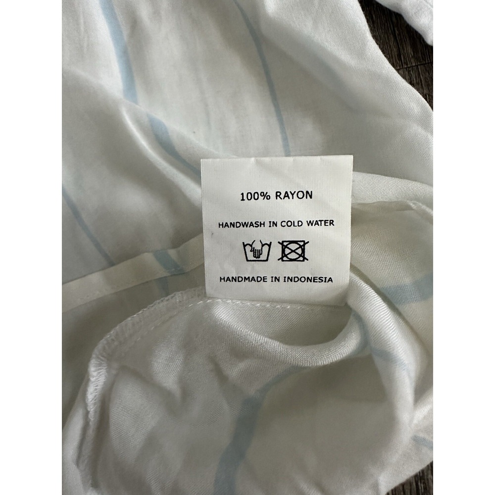 Faithfull The Brand Blouse White Blue Stripes 3/4 Sleeves Size M Handmade - Picture 7 of 11